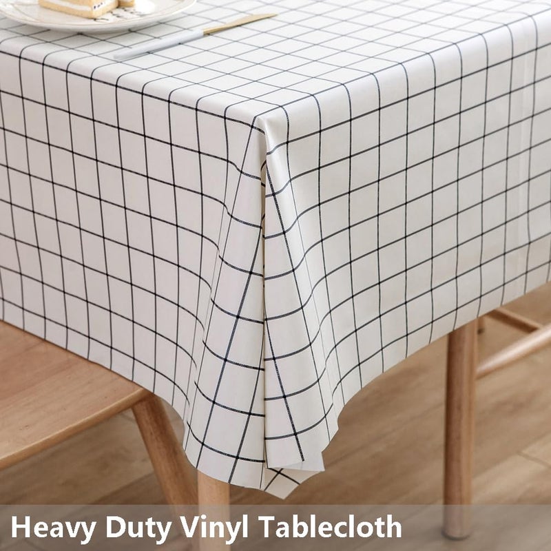 TruDelve Heavy Duty Vinyl Table Cloth Plastic Tablecloths for Kitchen Dining Tables Wipeable PVC Waterproof Tablecloth for Rectangle Table (54'' x 78', White Plaid) - Image 2